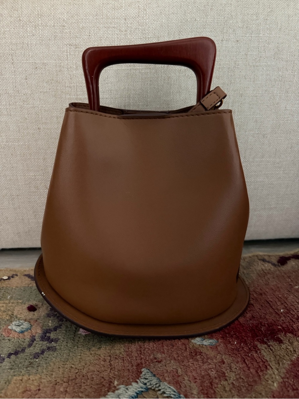 Looks Like Summer / Leather Handbag with wood handles / Small Purse